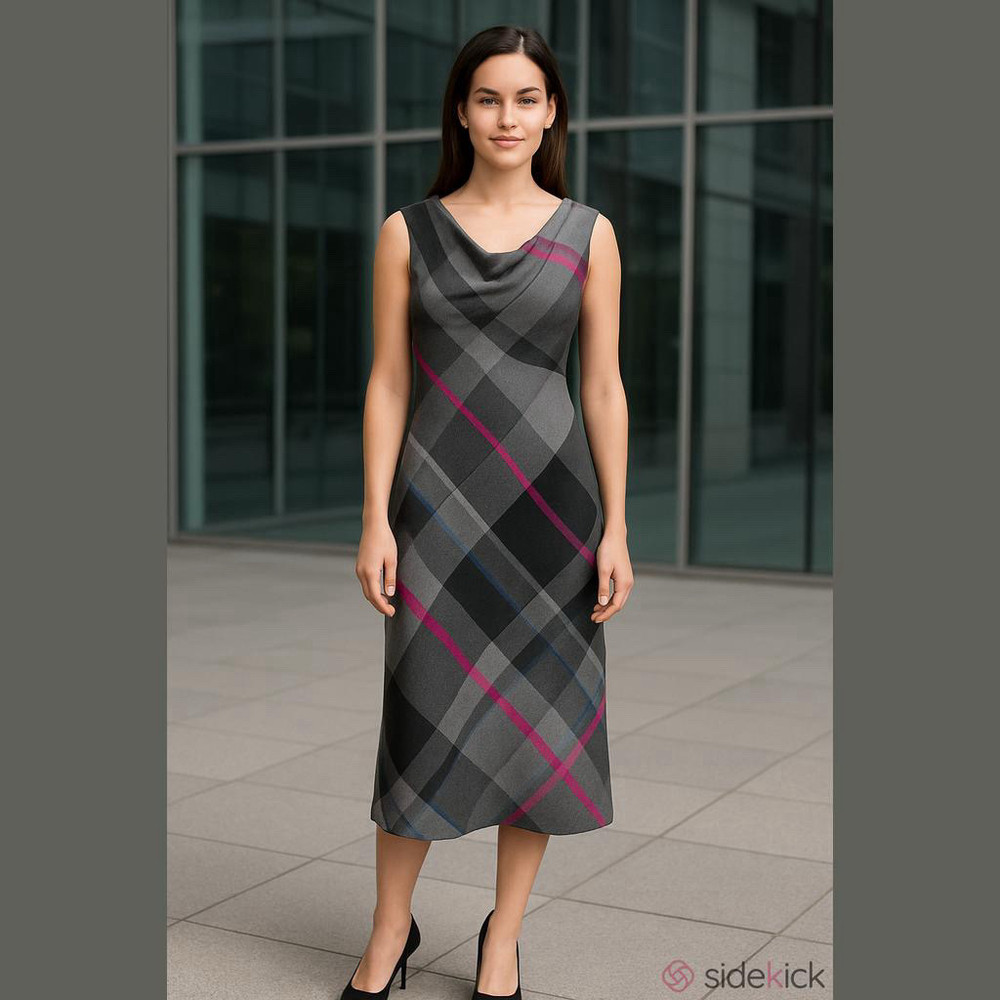 Elegant Gray Plaid Dress
